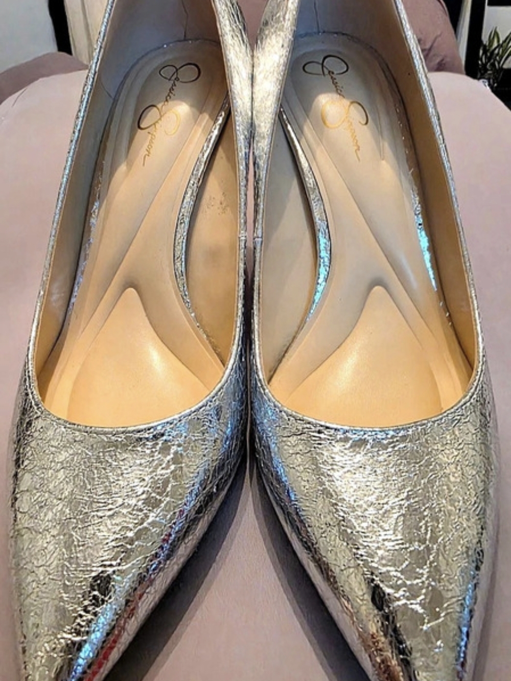 Jessica Simpson Metallic Pointed-Toe Heels in Silver